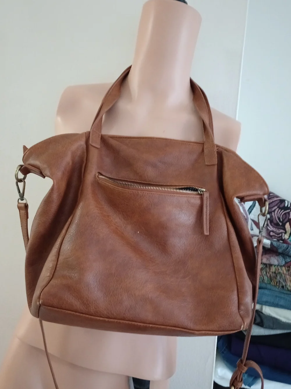 Antik Kraft Men's Brown Leather Tote with Patterned Lining